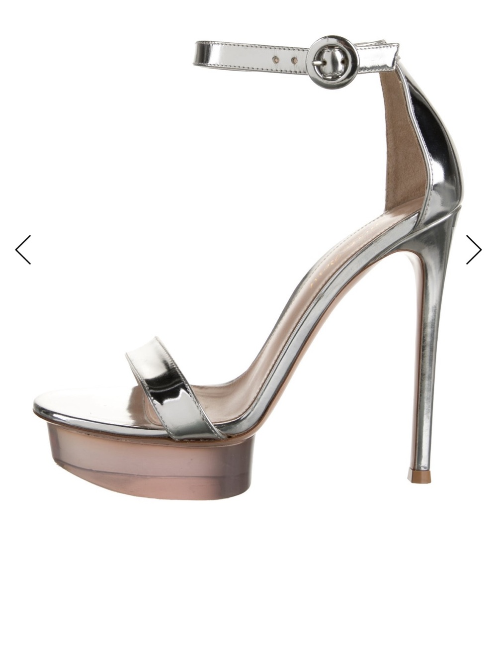 Gianvito Rossi Silver Metallic Ankle-Strap Platform Stiletto